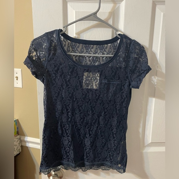 Abercrombie & Fitch Navy Lace Sheer Top XS Y2K - Picture 1 of 3